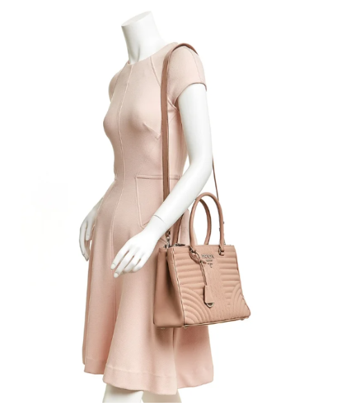 Prada Diagramme Handbag Powder Leather Pink Travel Bag