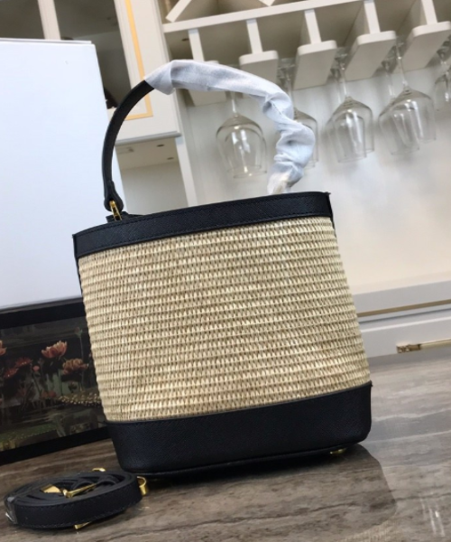 Prada Panier Straw Bag Black Medium Travel Bag