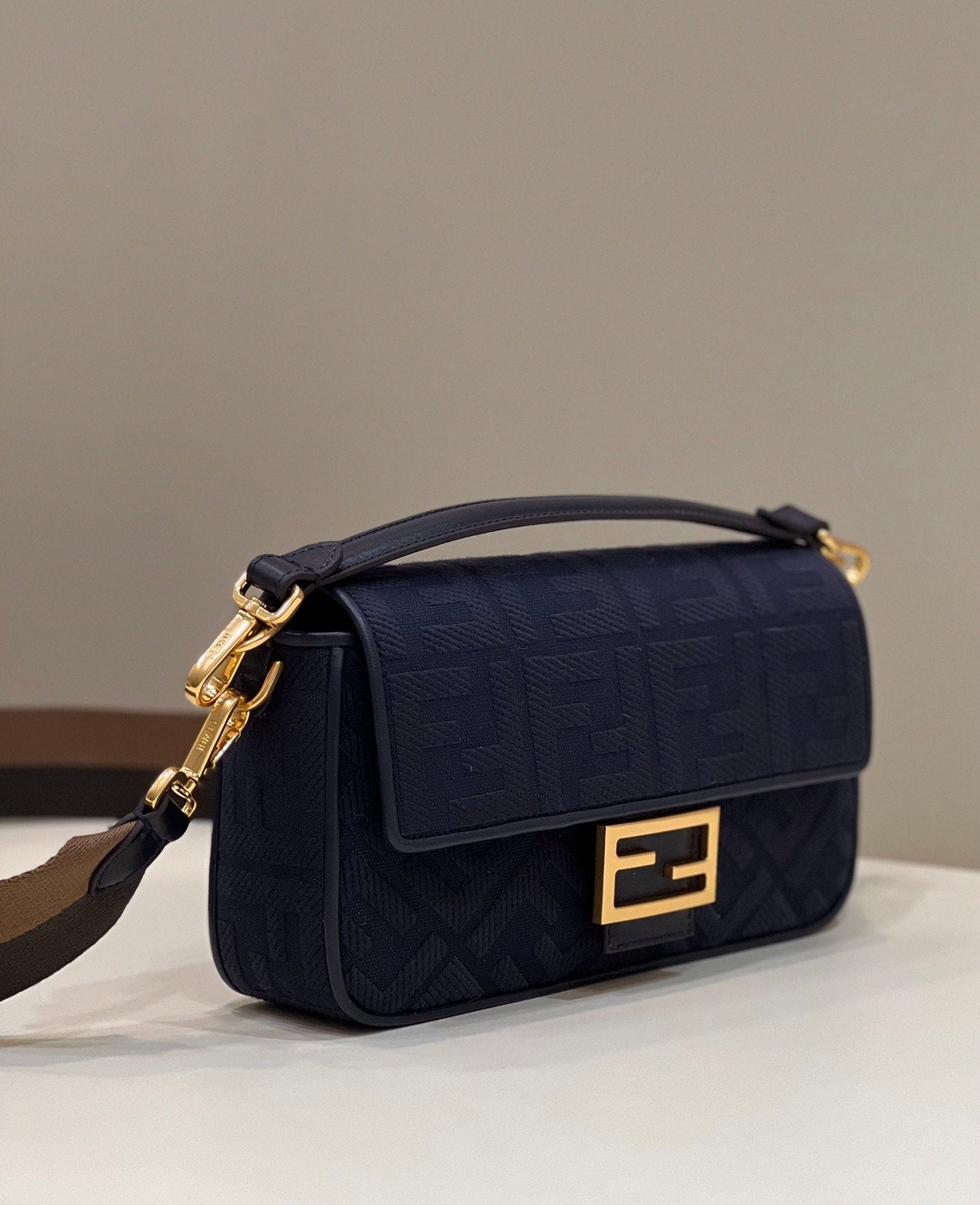 Fendi Top QualityTop Quality Baguette Dark Blue FF Crossbody Bag