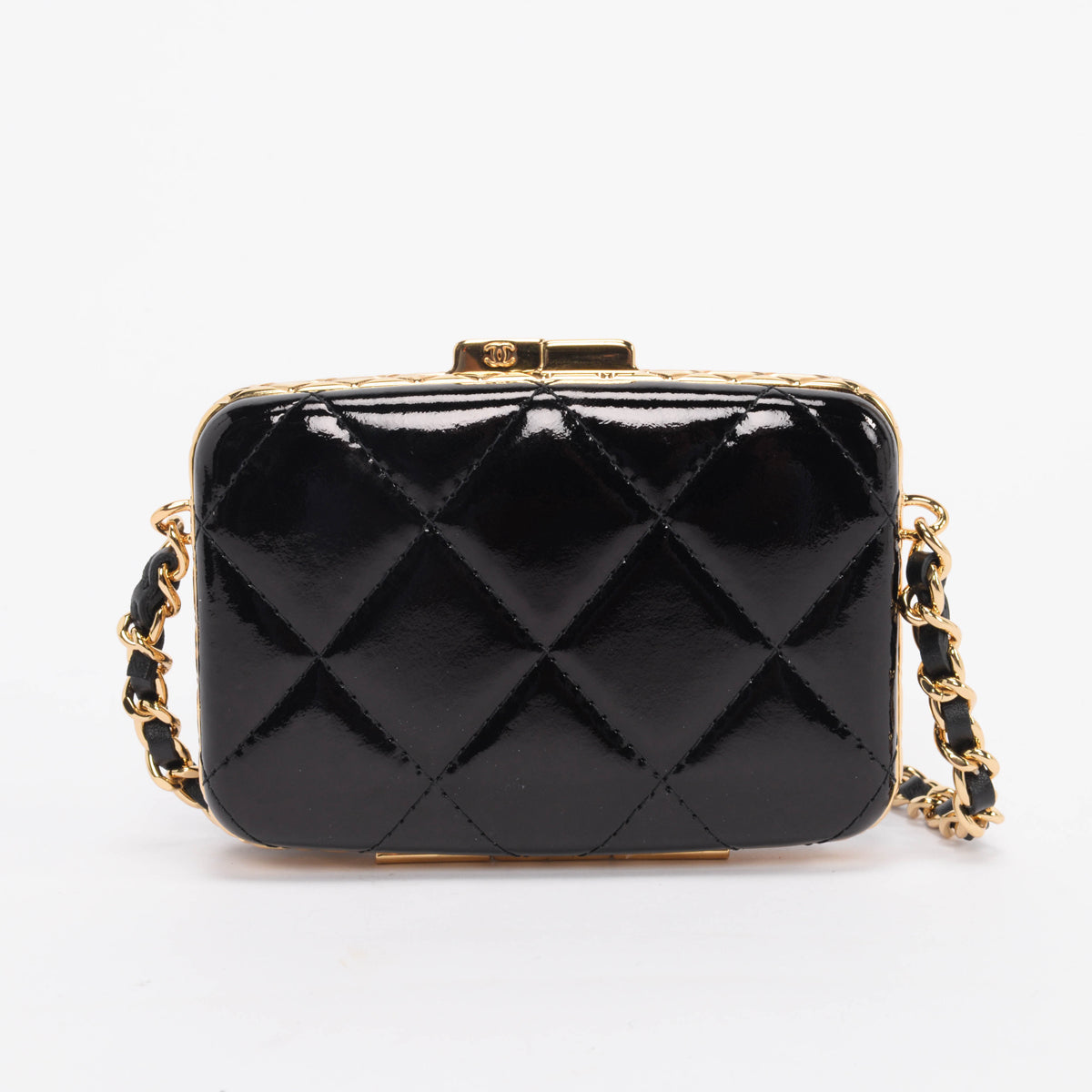 Chanel Black Glazed Goatskin Mini Box With Chain Bag