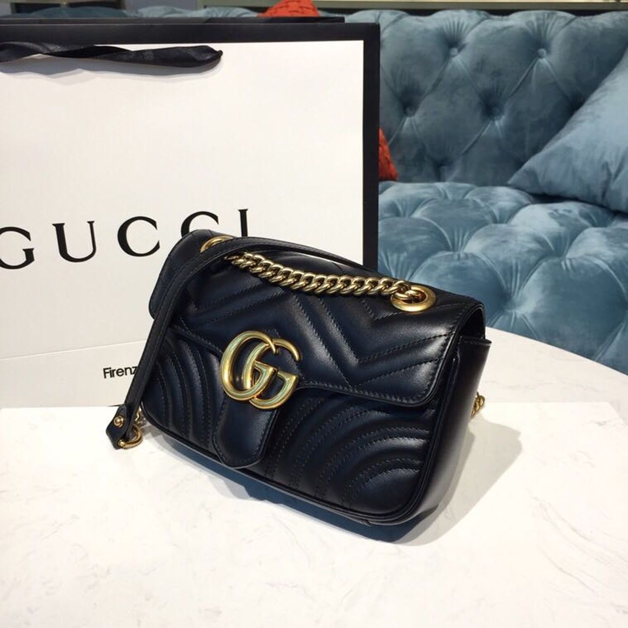 gg Marmont Matelassé Chevron Black Mini Bag 4
