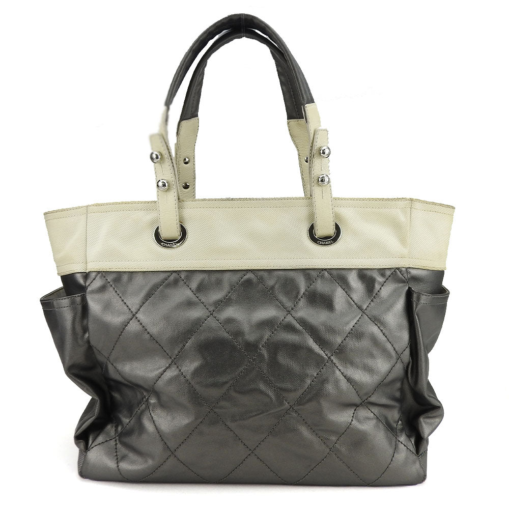 Chanel Coated Paris Biarritz Silver GM Canvas Coated Canvas Apparel