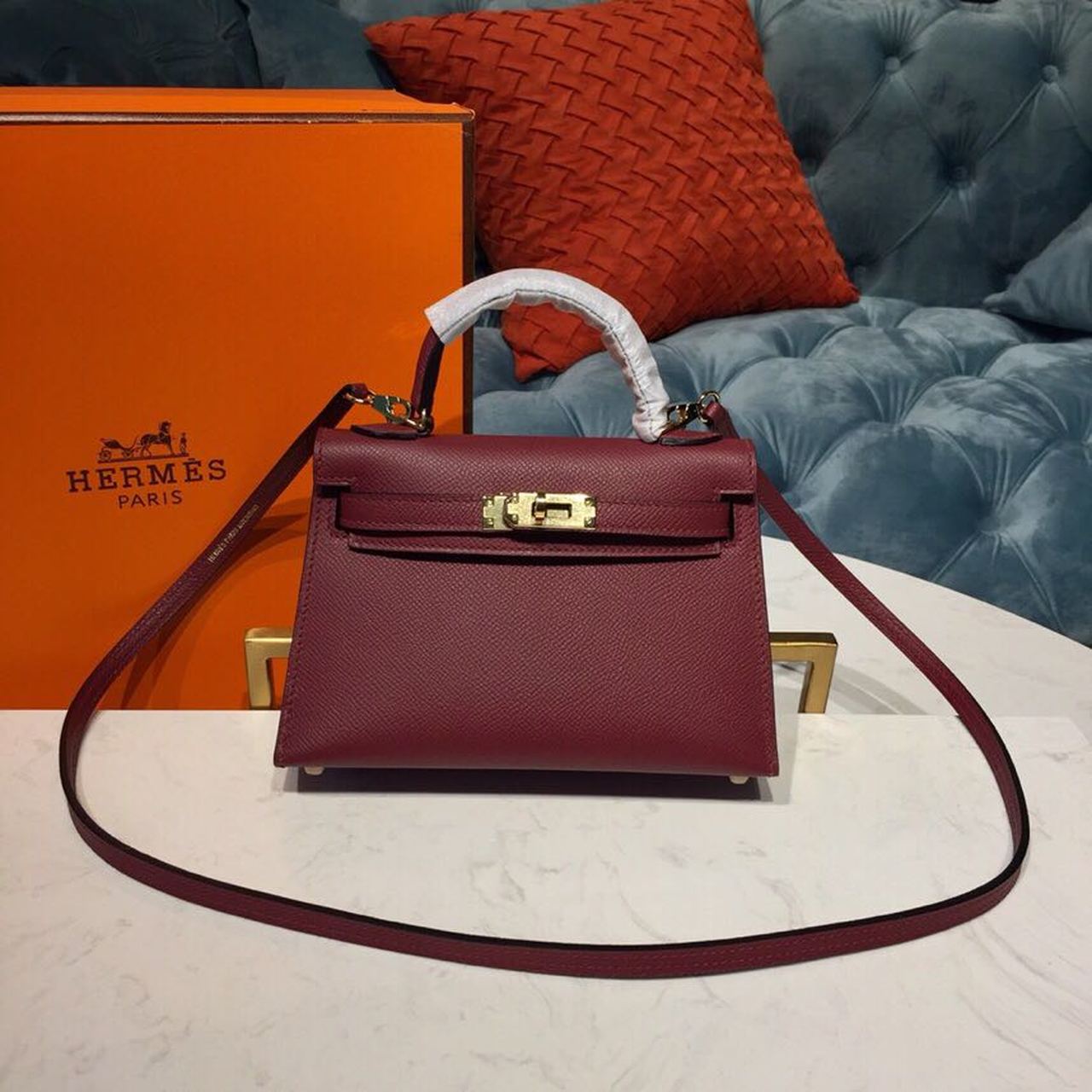 Top Quality Kelly Burgundy For Women Toned Gold Mini Travel Bag