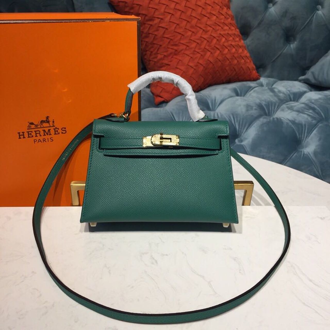 Top Quality Kelly Malachite For Women Toned Gold Mini Travel Bag