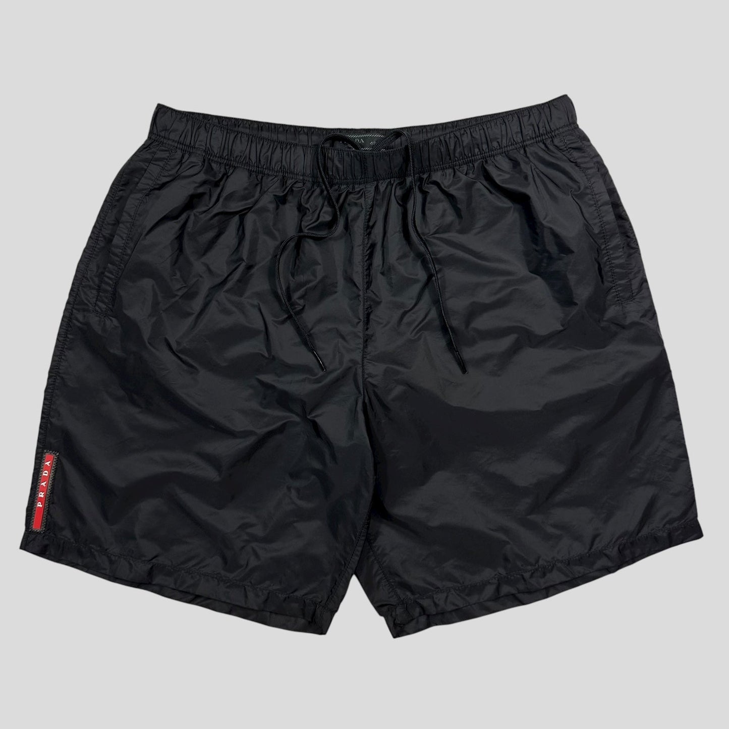 Prada Handbag Milano Tab Swim Shorts - M Nylon Black Red
