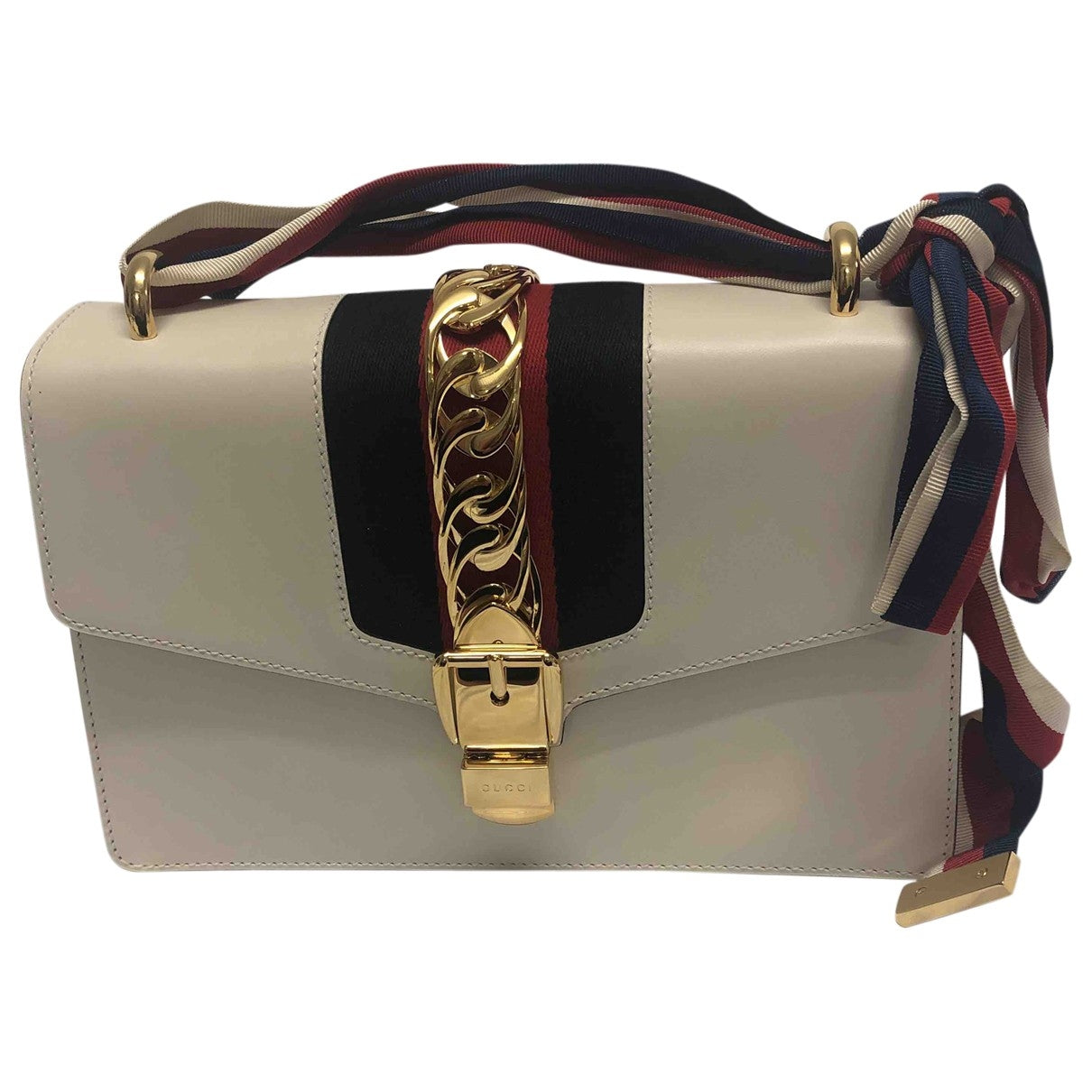 Gucci sylvie white leather handbag