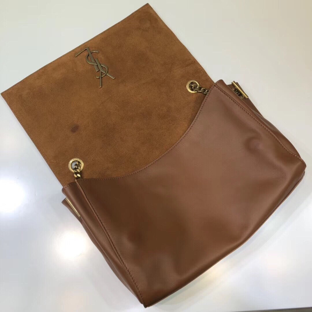 YSL Saint Laurent Kate 9in 24cm Grain De Poudre Brown Medium Chain Handbag