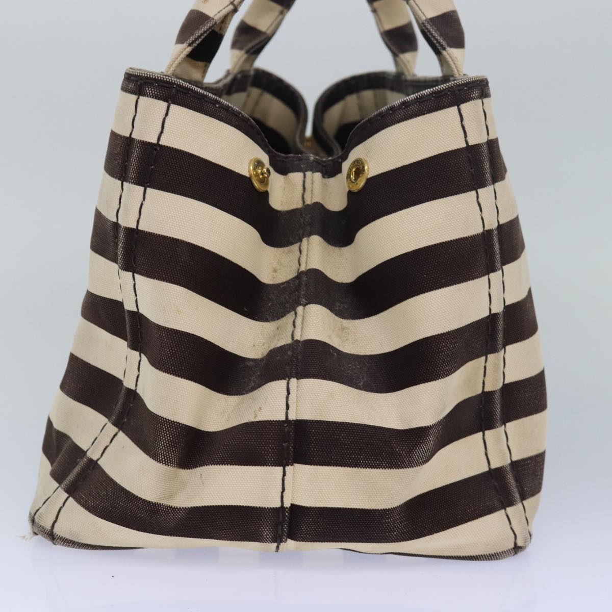 Prada Canapa Mm Hand Bag Auth Canvas Brown Travel Bag