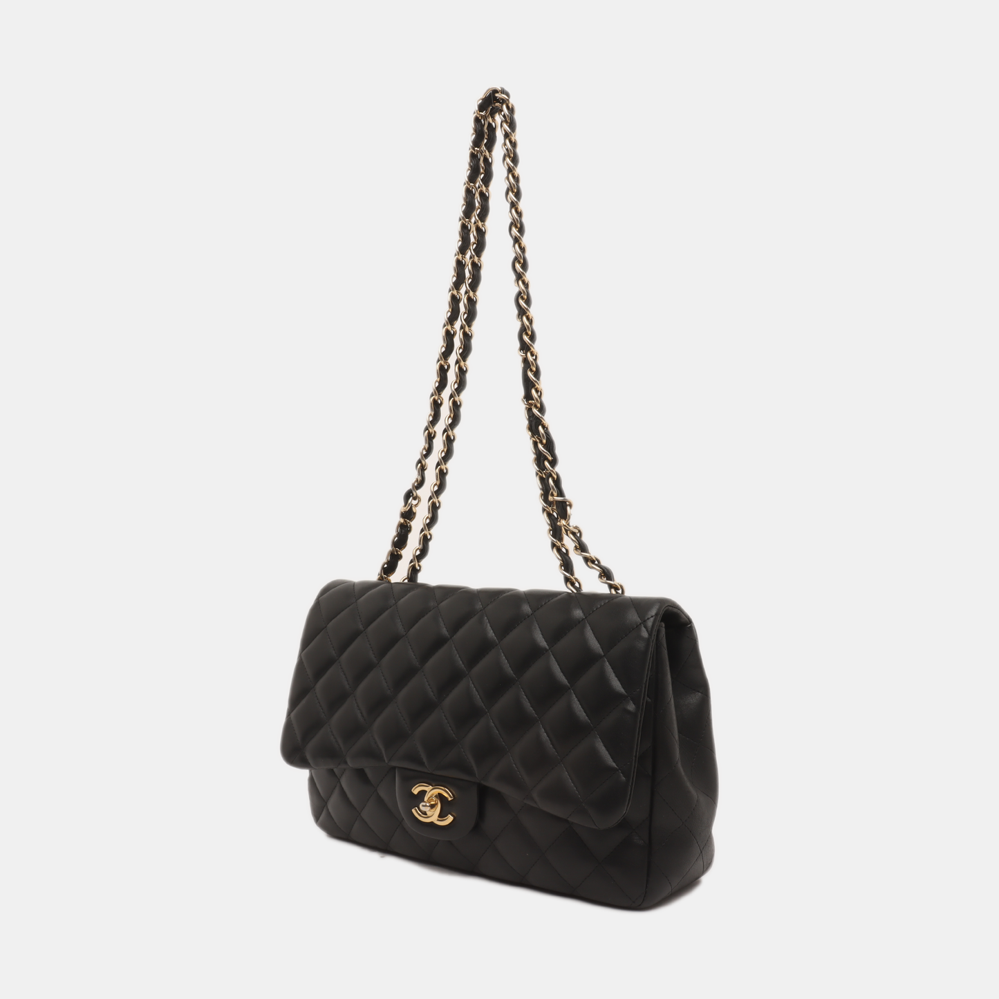 Chanel Classic Flap Jumbo Lambskin Single Flap Black Gold Leather Handbag Gold Hardware