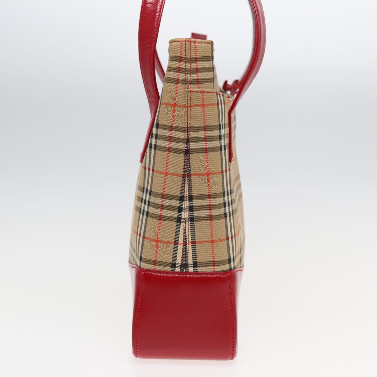 Burberry Luxury Nova Check Tote Bag Auth Canvas Beige Red Red Auth 82269