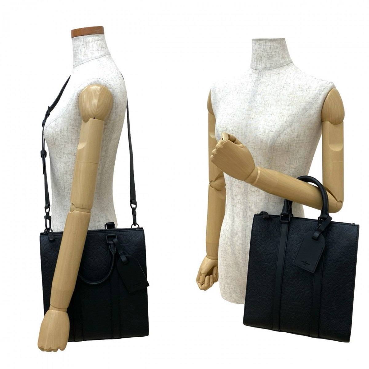 Louis Vuitton Taurillon Clemence Sac Plat Cloth Monogram Leather Black Shoulder Bag