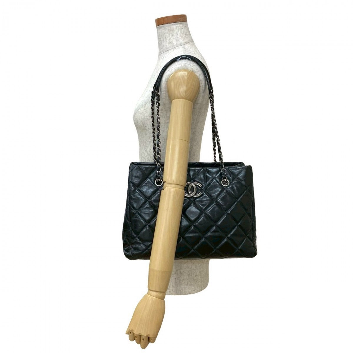 Chanel Matrasse Black Leather Tote Bag