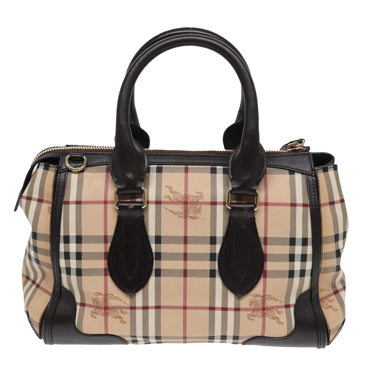 Burberry Luxury Nova Check Hand Bag Pvc Auth Leather Beige Travel Bag
