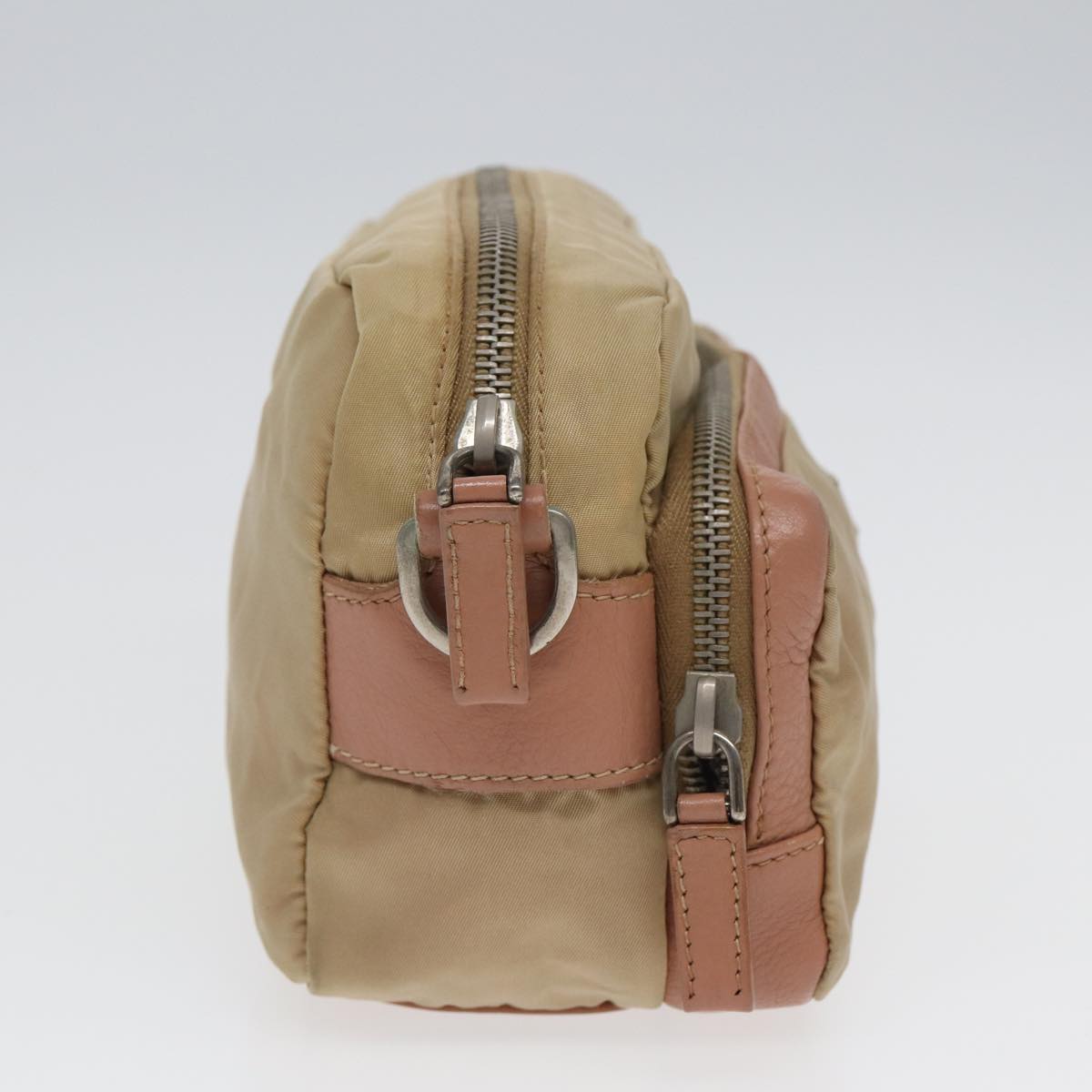 Prada Shoulder Bag Auth Leather Nylon Beige Beige Auth 83156