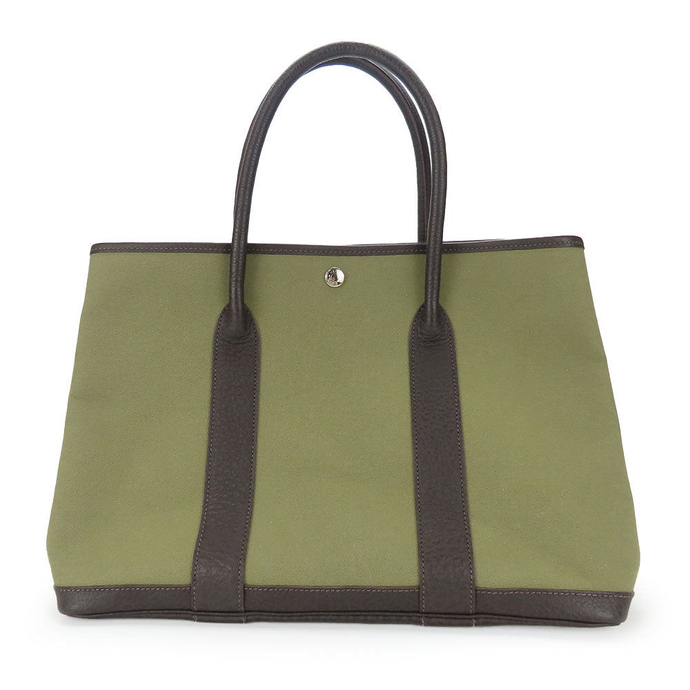 Tote Bag , Khaki Garden Party Pm Leather Canvas
