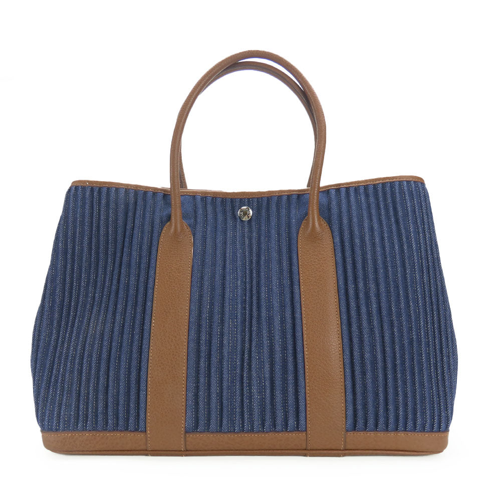 Tote Bag , Navy Garden Party Pm Leather Denim