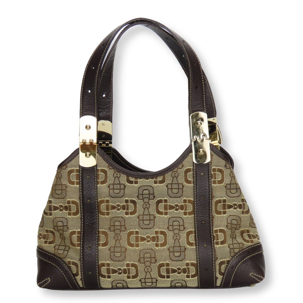 Gucci Horsebit Handbag Leather Canvas Travel Bag