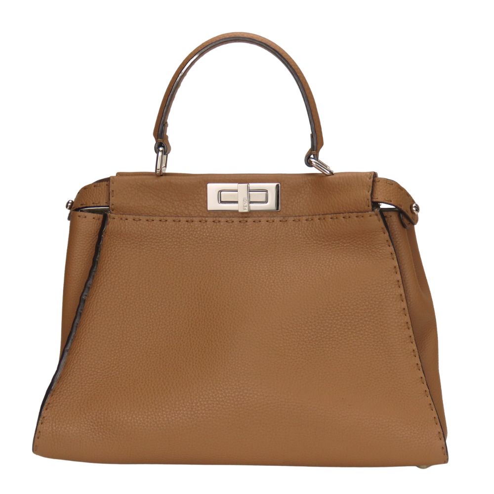 Fendi Handbag 8Bn290 Celeria Peekaboo Women Leather Brown Travel Bag