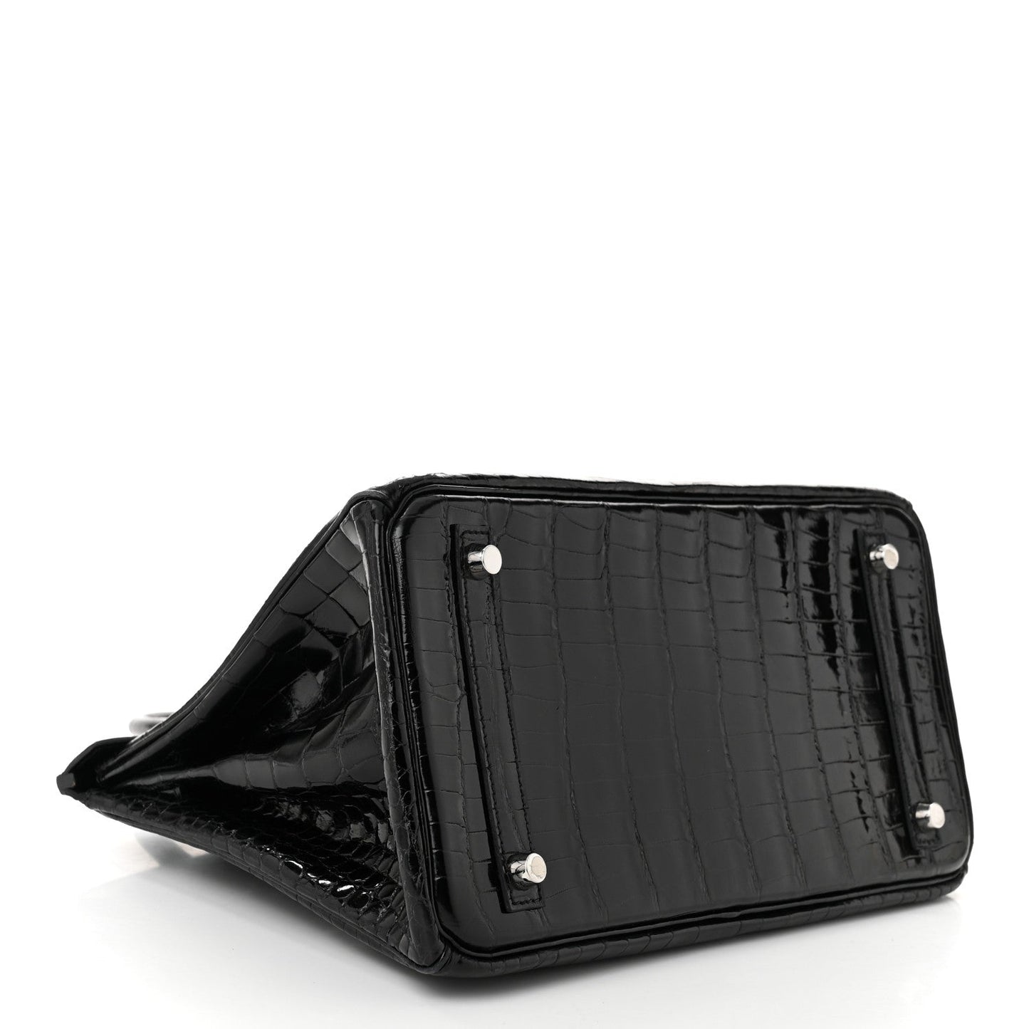 Hermes Shiny Porosus Crocodile Birkin Handbag Black Travel Bag 30 Black 1660674