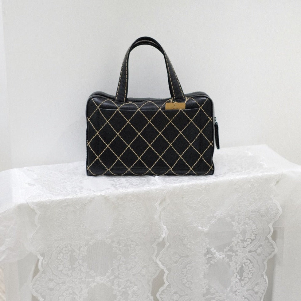 Chanel calfskin gunmetal cc wild stitch handbag