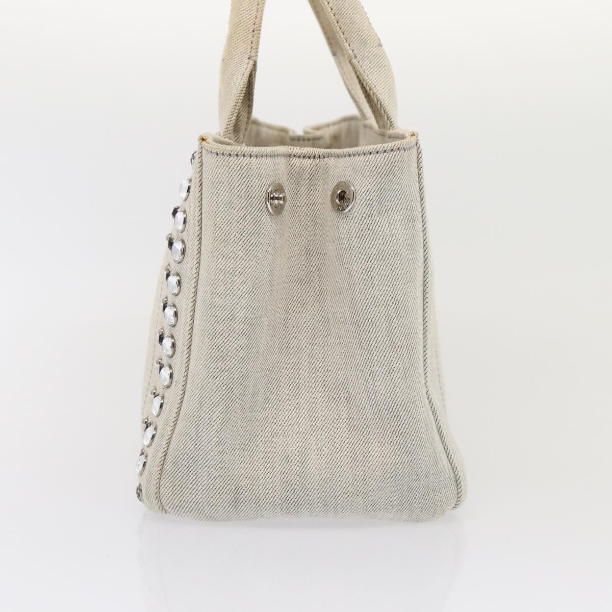Prada Bijoux Canapa Pm Hand Bag 2Way Auth Canvas Silver Gray Travel Bag