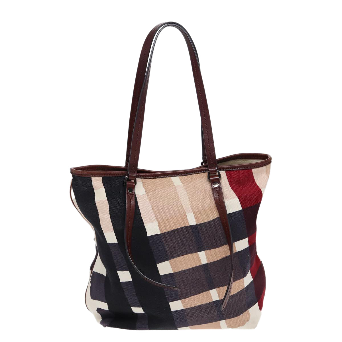 Burberry Luxury Nova Check Tote Bag Auth Canvas Beige Silver