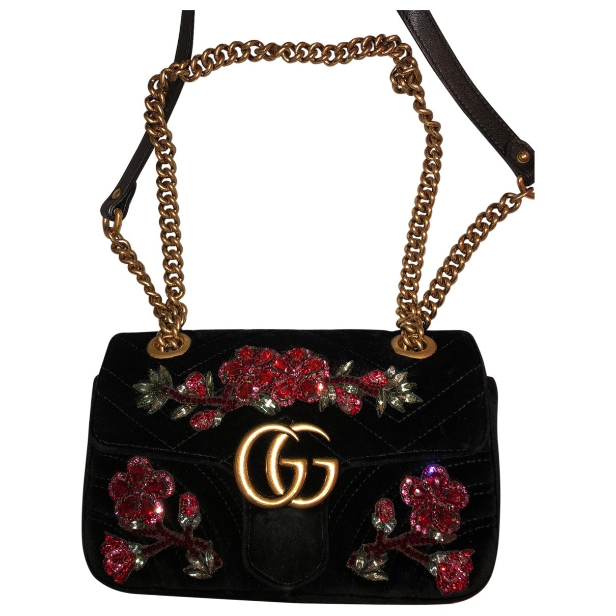 Gucci marmont black velvet handbag