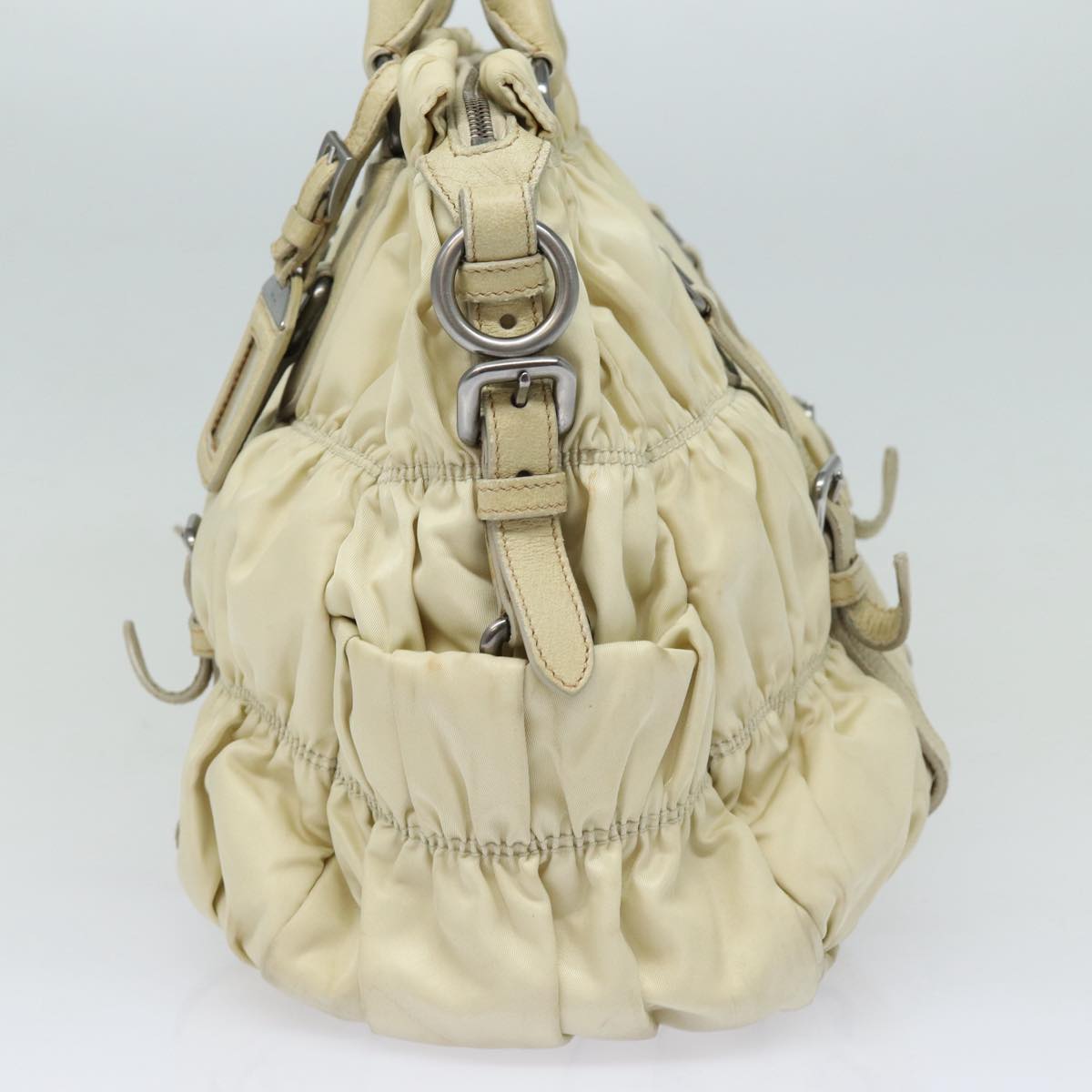 Prada Hand Bag 2Way Auth Nylon Silver Cream Travel Bag