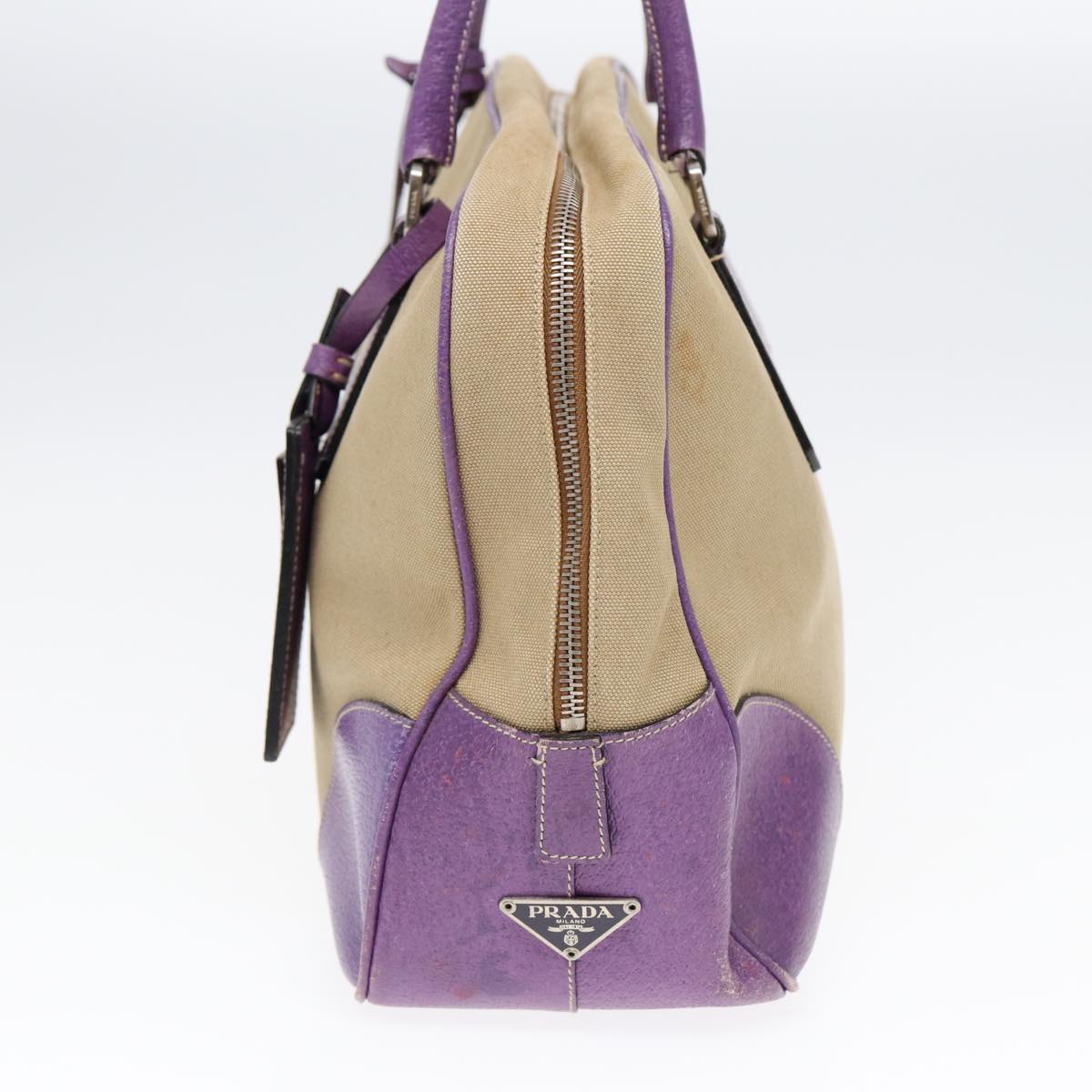 Prada Hand Bag Auth Canvas Beige Silver Travel Bag