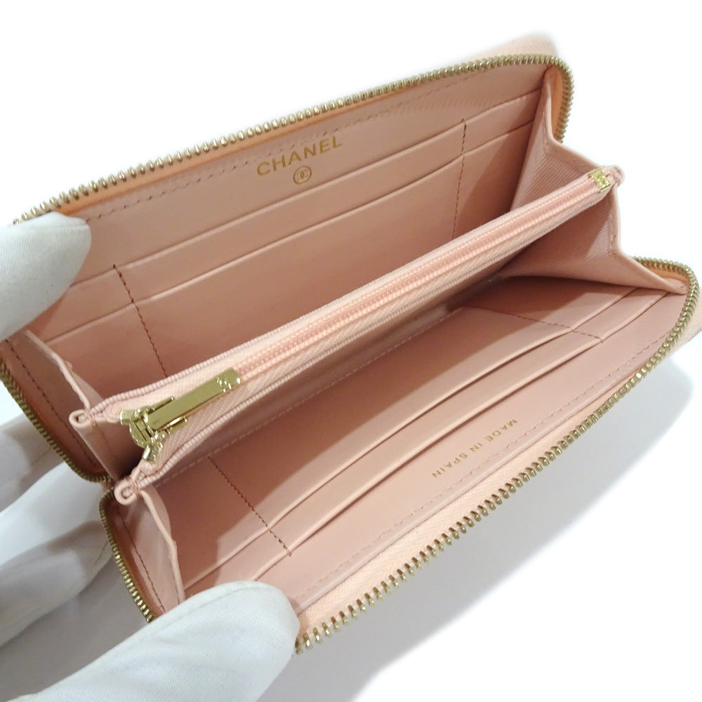 Chanel Matrasse Wallet AP3605 Green S Caviar Skin Pink G Round Wallet Mini