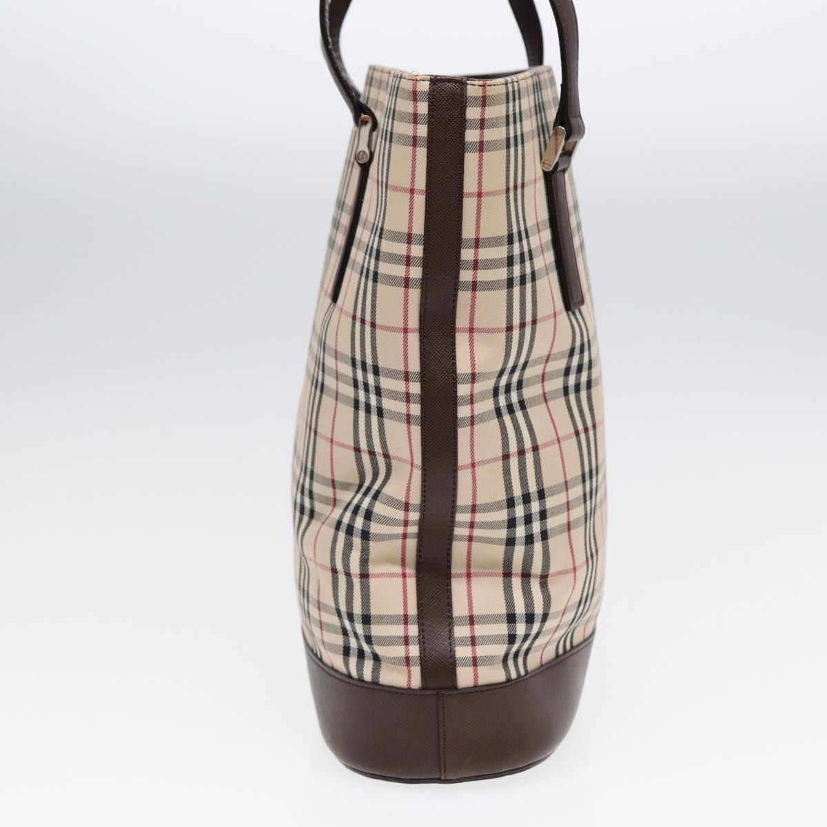 Burberry Luxury Nova Check Tote Bag Auth Canvas Brown Beige Silver Auth 87632