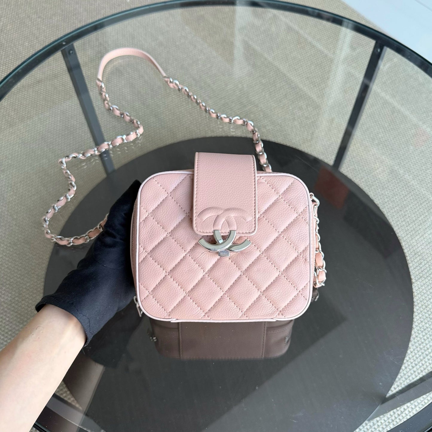 Chanel CC Box Camera Bag - Caviar Grained Quilted Pink Handbag