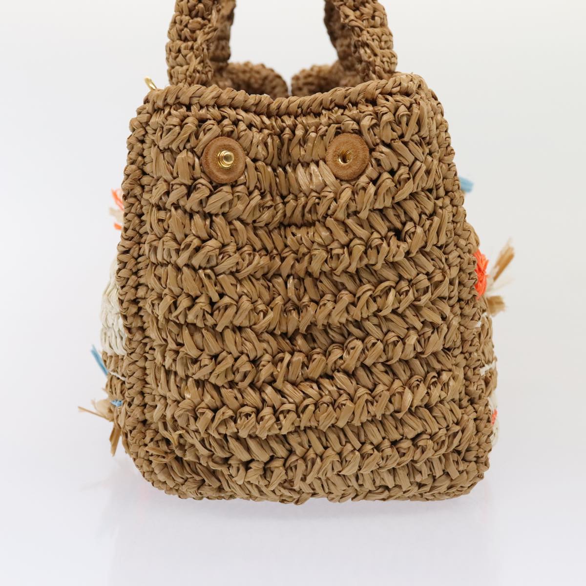 Prada Canapa Hand Bag 2Way Auth Raffia Beige Gold Travel Bag
