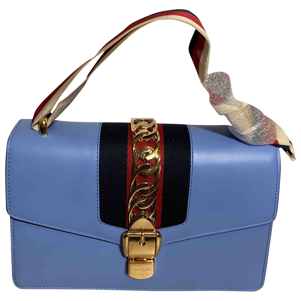 Gucci sylvie blue leather handbag