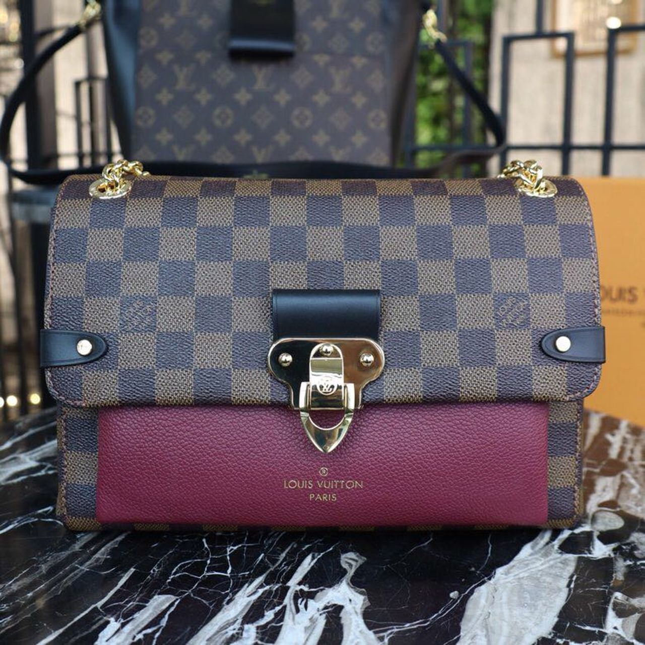 Top Quality Vavin Pm Damier Ebene Bordeaux Canvas Red Shoulder Bag