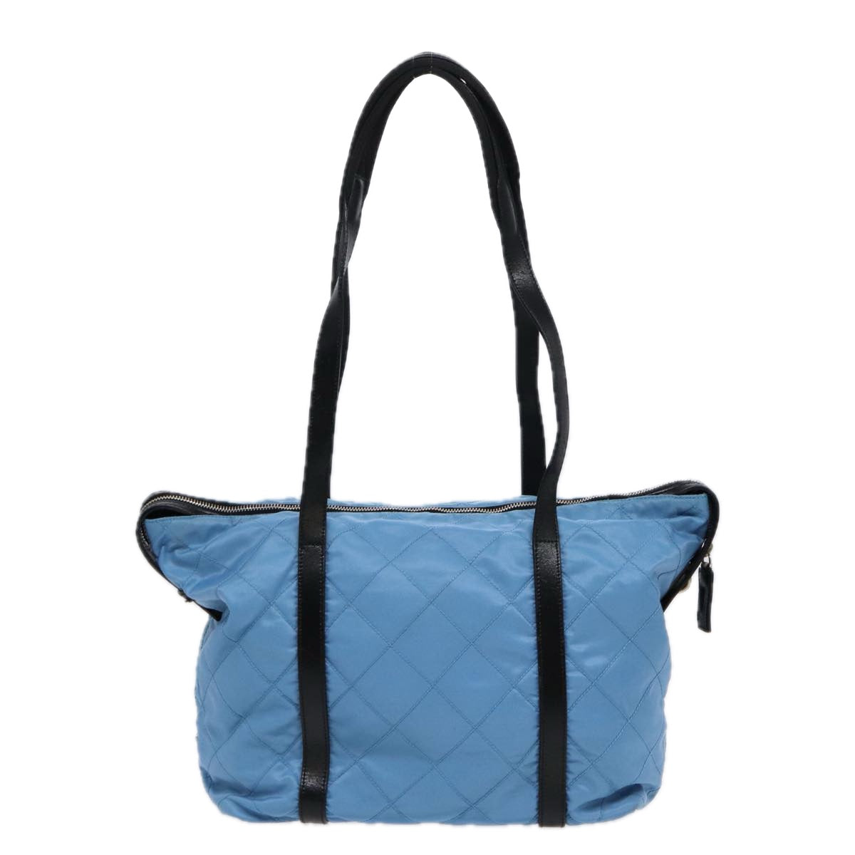 Prada Tote Bag Light Auth Leather Nylon Blue