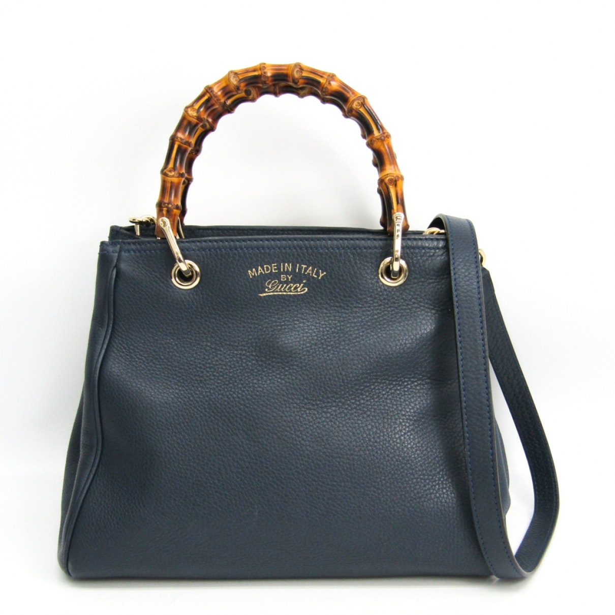 Gucci bamboo navy leather handbag