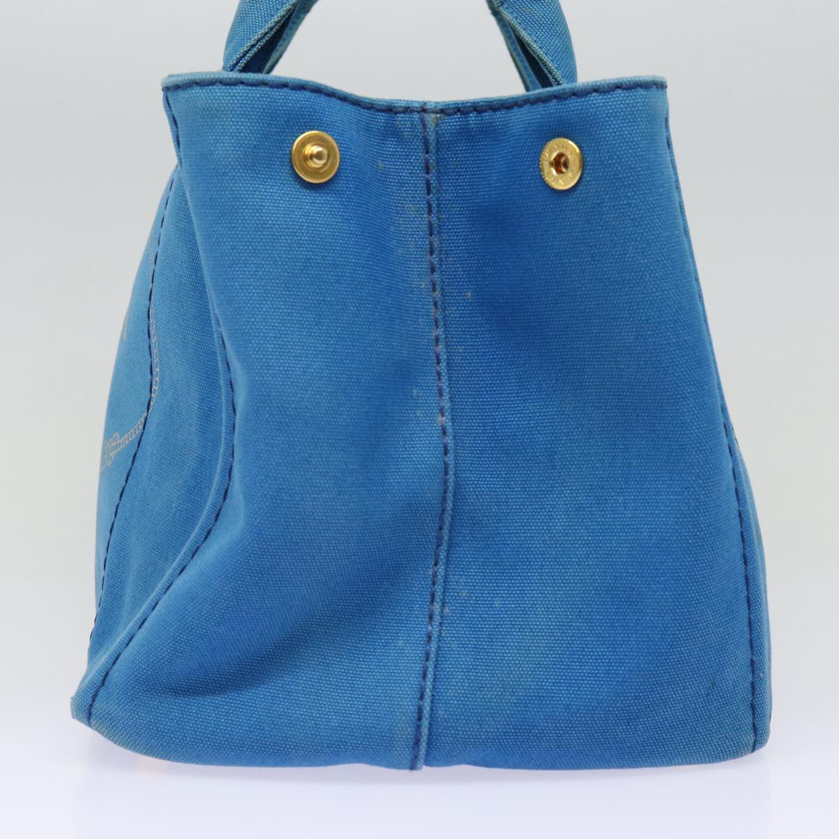 Prada Canapa Mm Hand Bag 2Way Auth Canvas Blue Gold Travel Bag