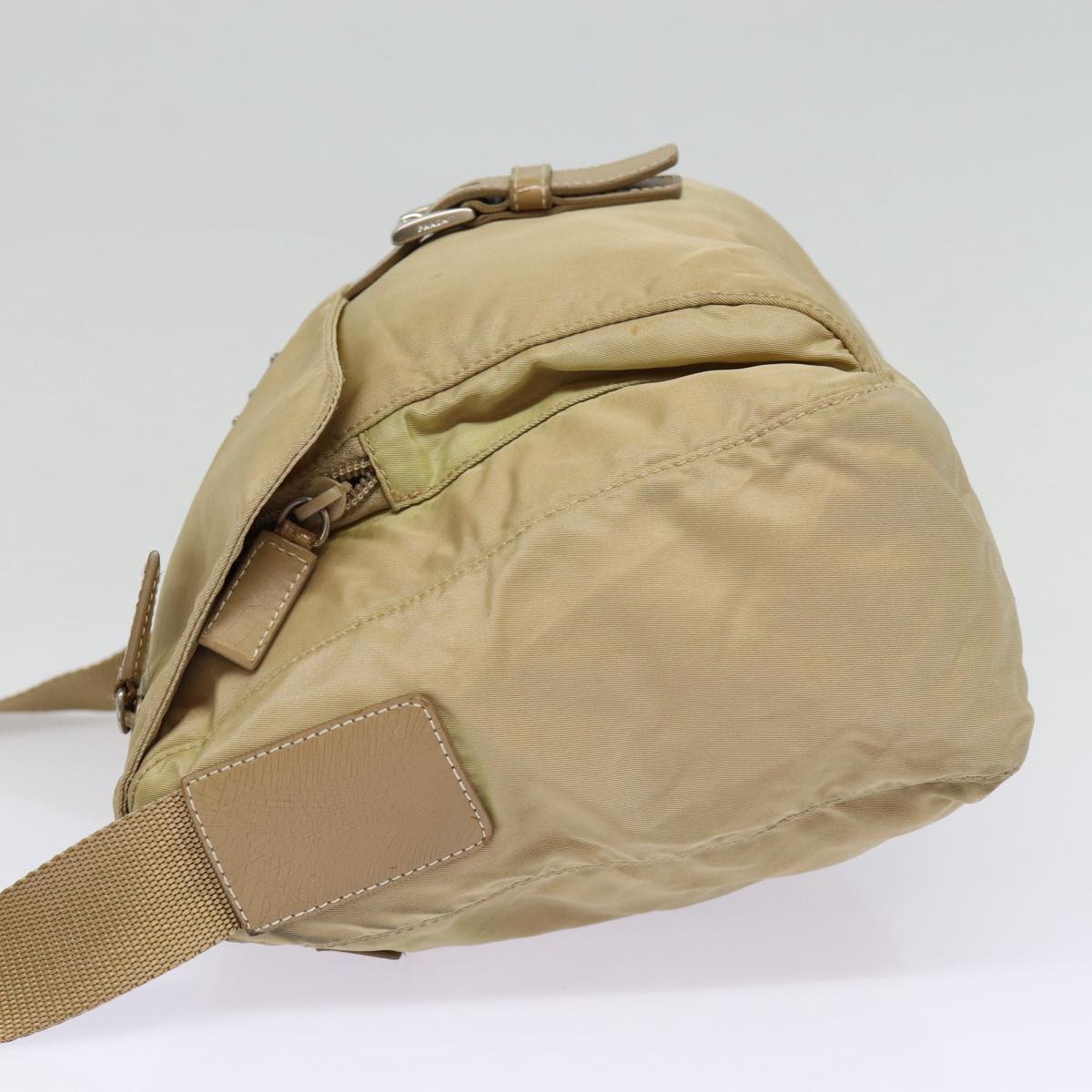 Prada Shoulder Bag Auth Nylon Beige Silver