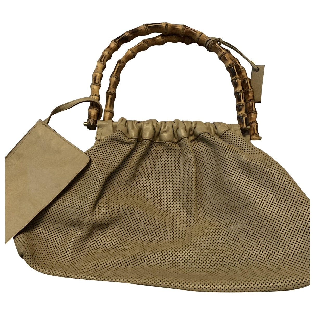Gucci bamboo beige leather handbag