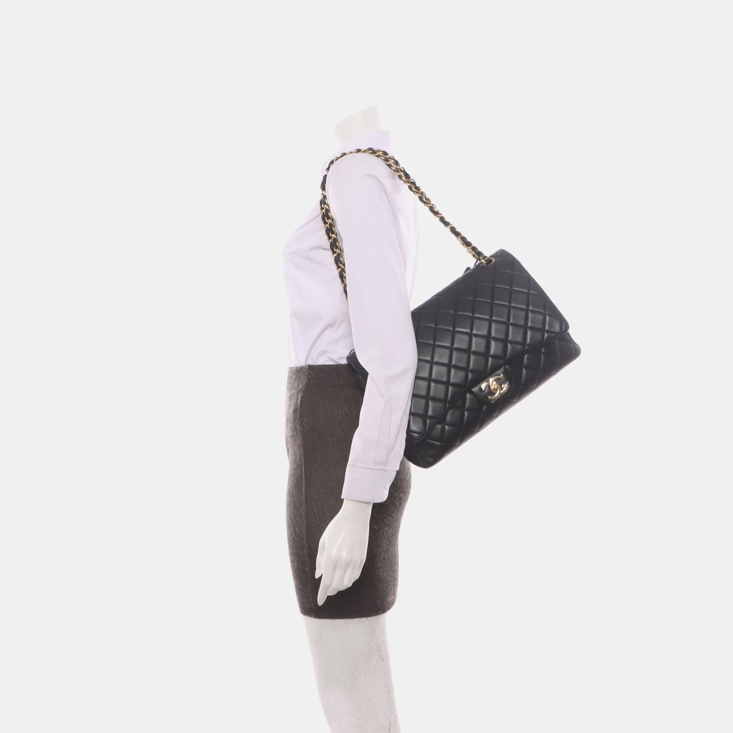 Chanel Classic Flap Maxi Lambskin Double Flap Black Gold Leather Handbag Gold Hardware