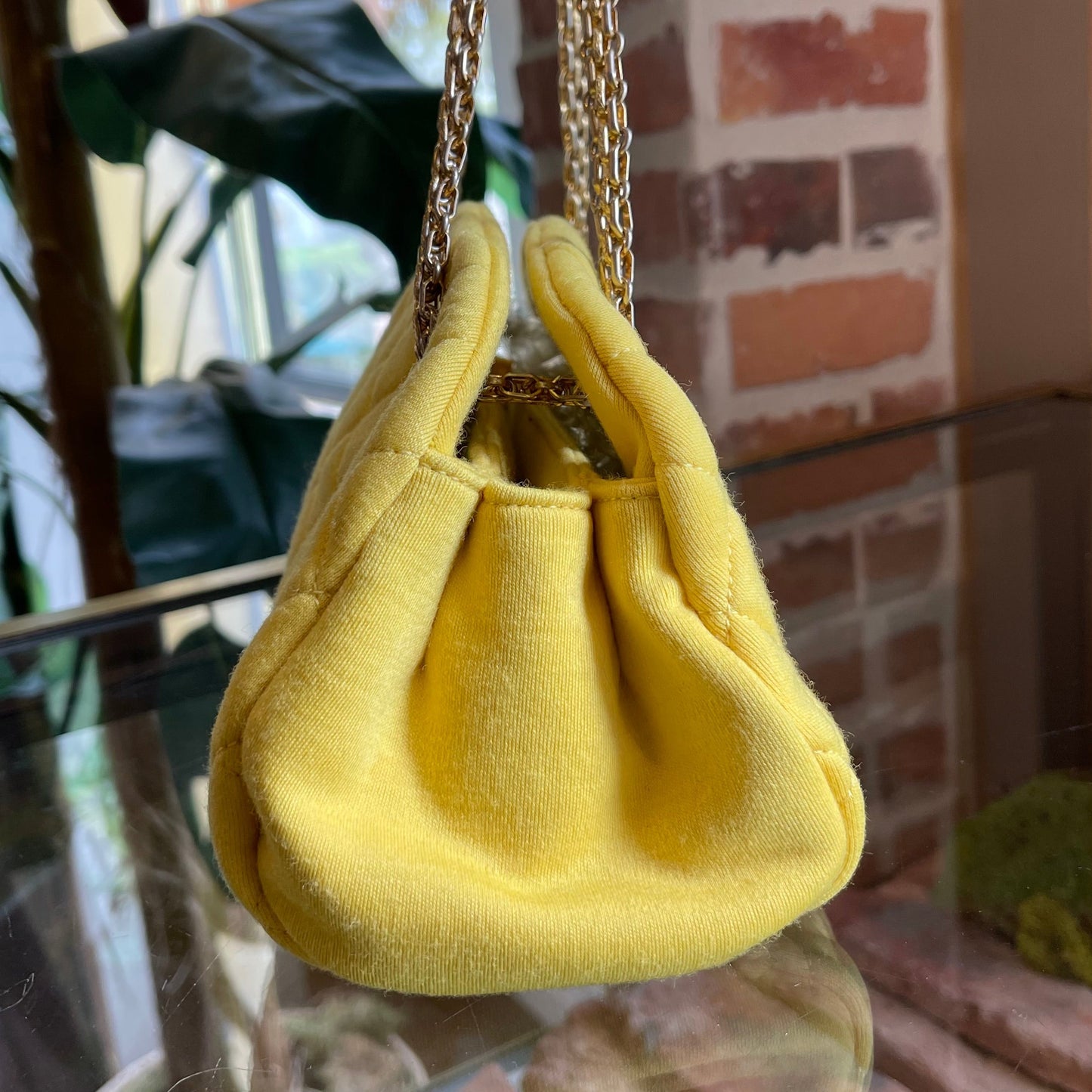 Chanel Yellow Quilted Jersey Small Just Mademoiselle Bowling Bag