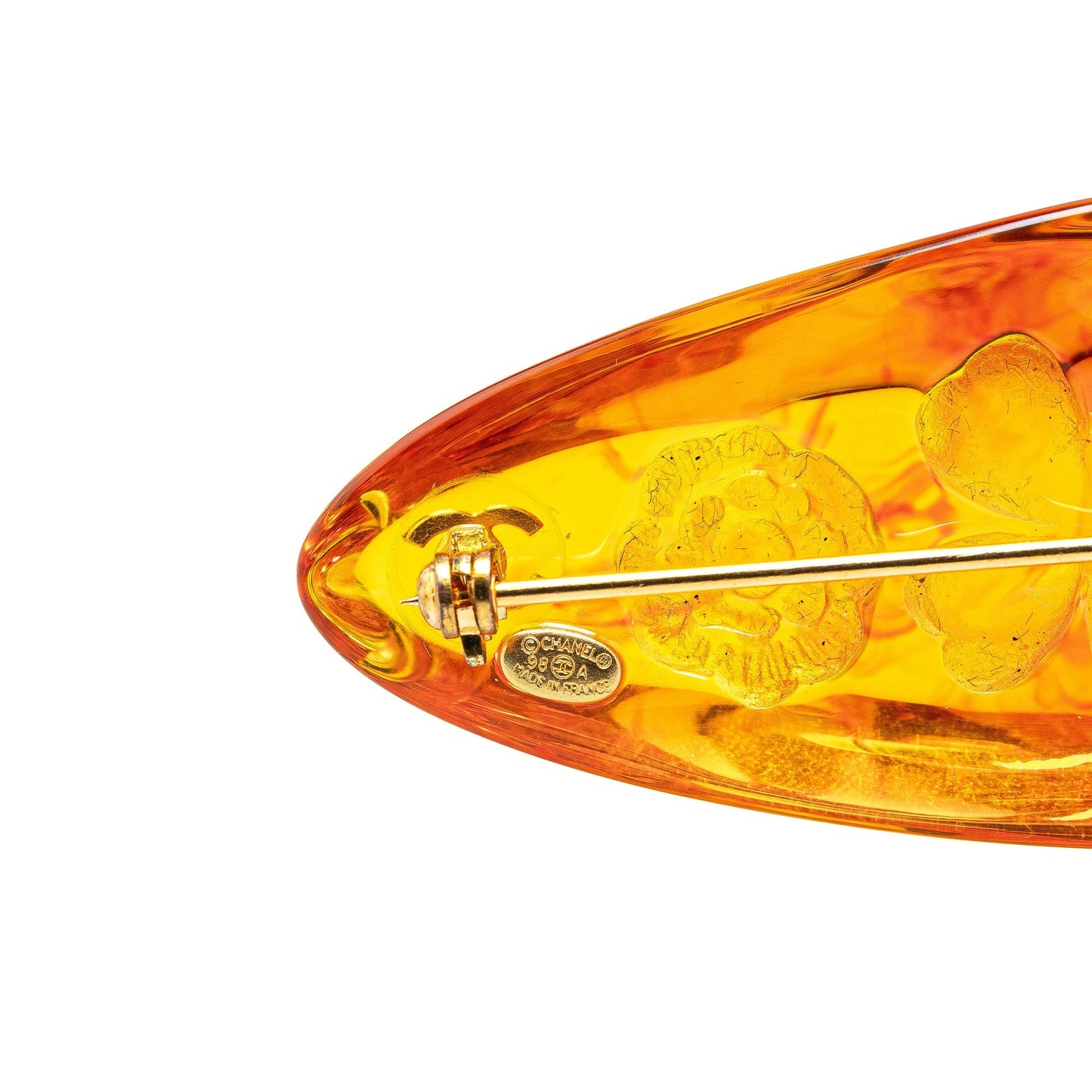 Orange Chanel Resin Camellia and Clover Brooch