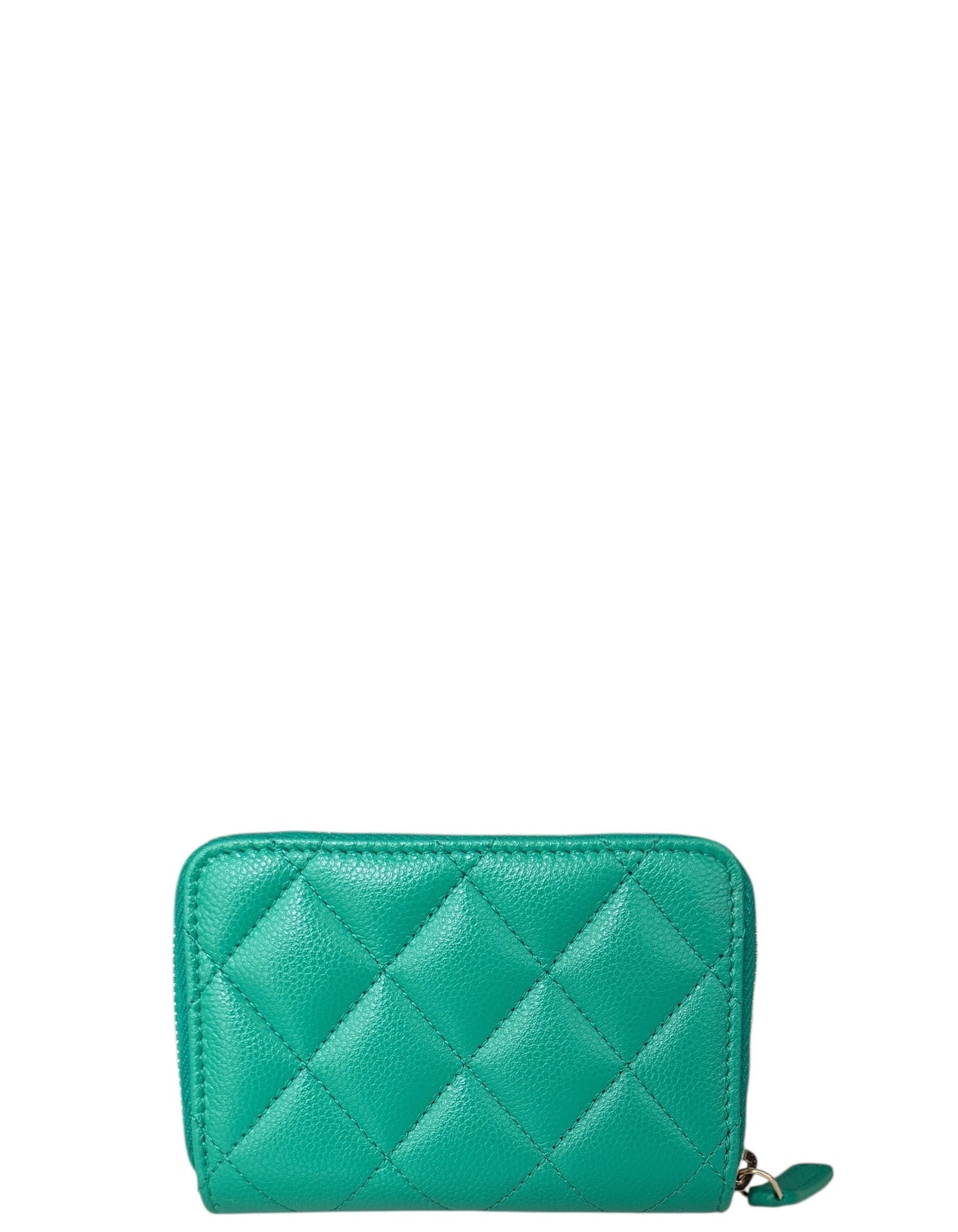 Chanel Green Caviar Quilted Zip Coin Purse Bag