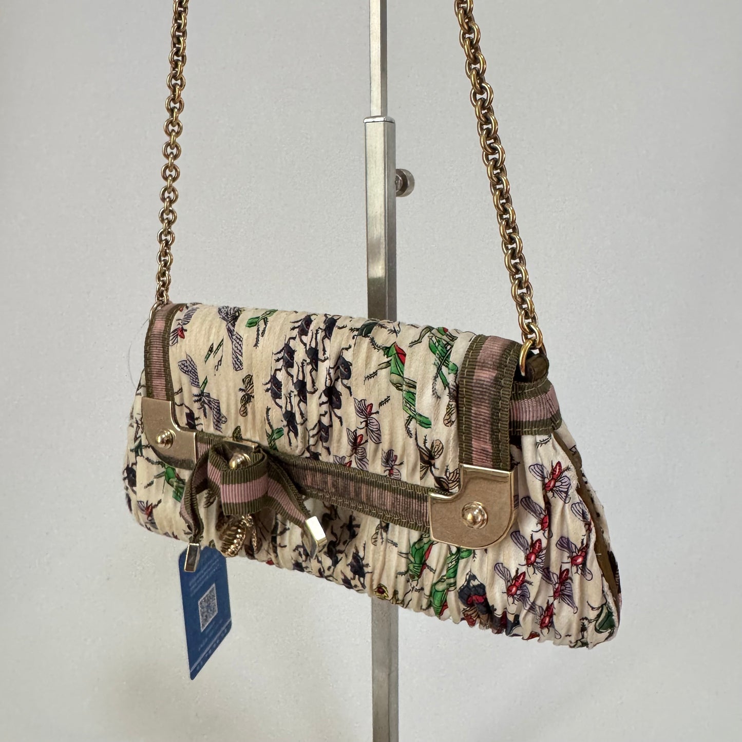 Gucci Padlock Silk Floral Bee Charm White Chain Shoulder Bag