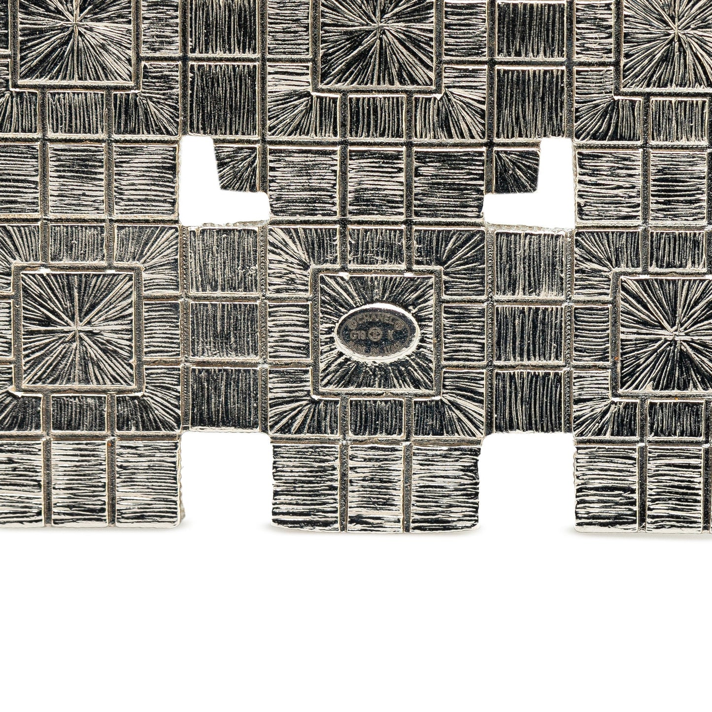 Silver Chanel Silver Plated CC Crystal Square Brooch