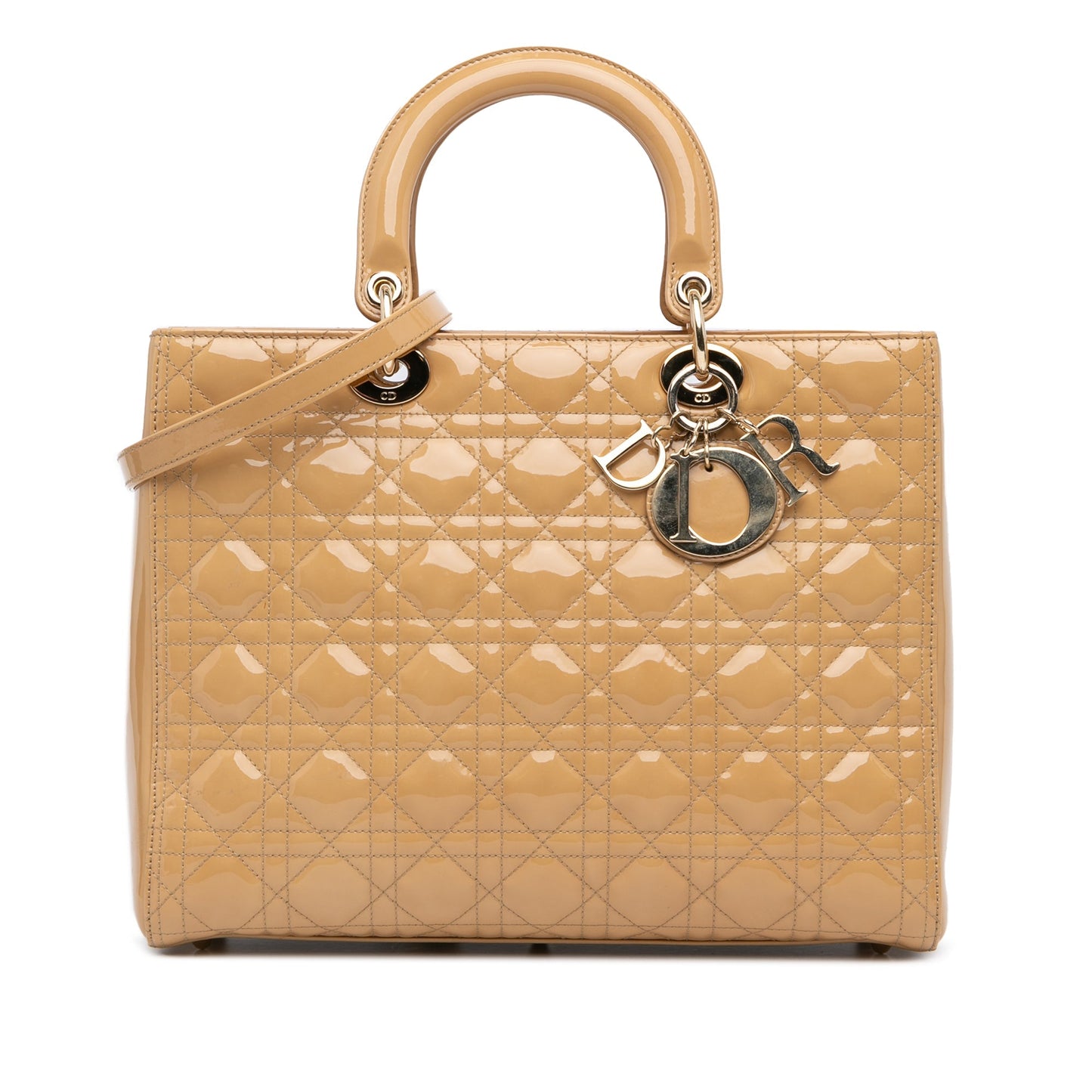 Dior Handbag Cannage Lady Satchel 2 Patent Brown Large Satchel Bag