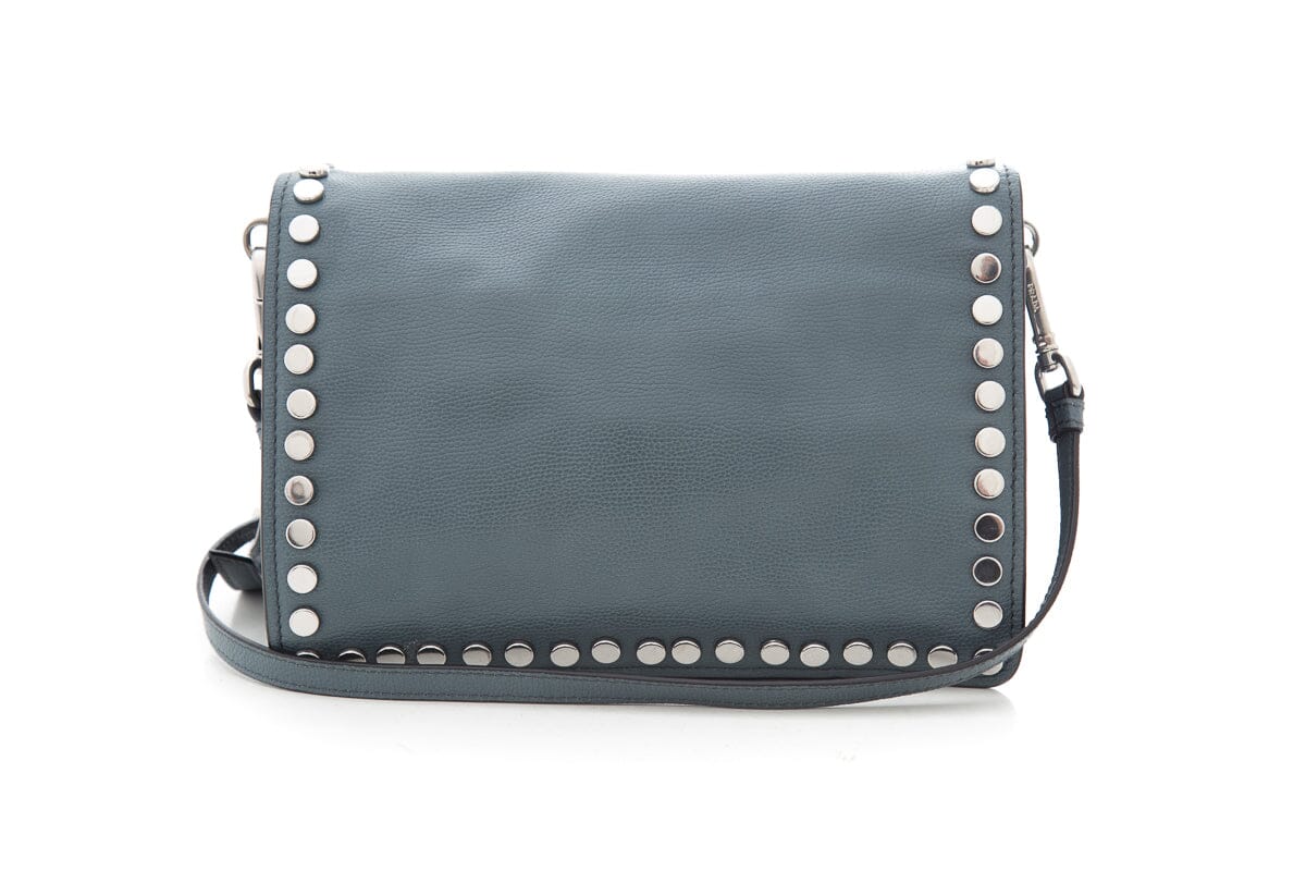 Prada Slate Studded Etiquette Crossbody Handbag Leather Blue Crossbody Bag