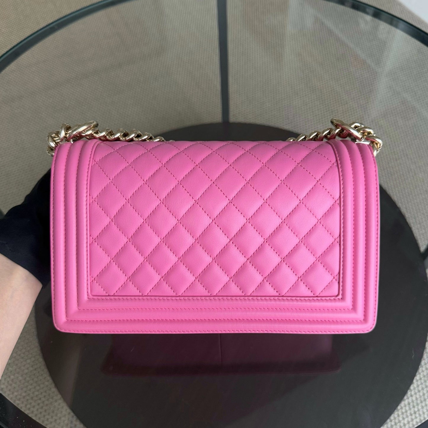 Chanel Boy Medium - Caflskin 25CM Quilted Pink Gold Hardware