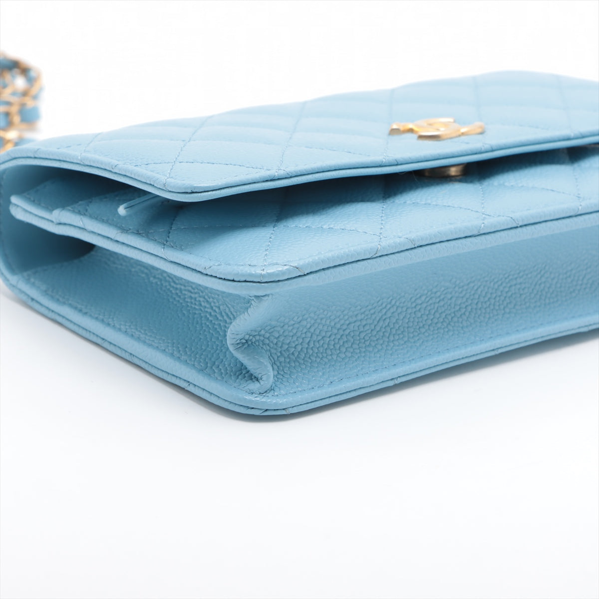 Chanel Matrasse Caviar S Chain Wallet Blue G AP2804